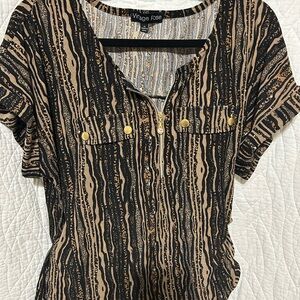 Vintage Rose Black and Tan Striped Blouse